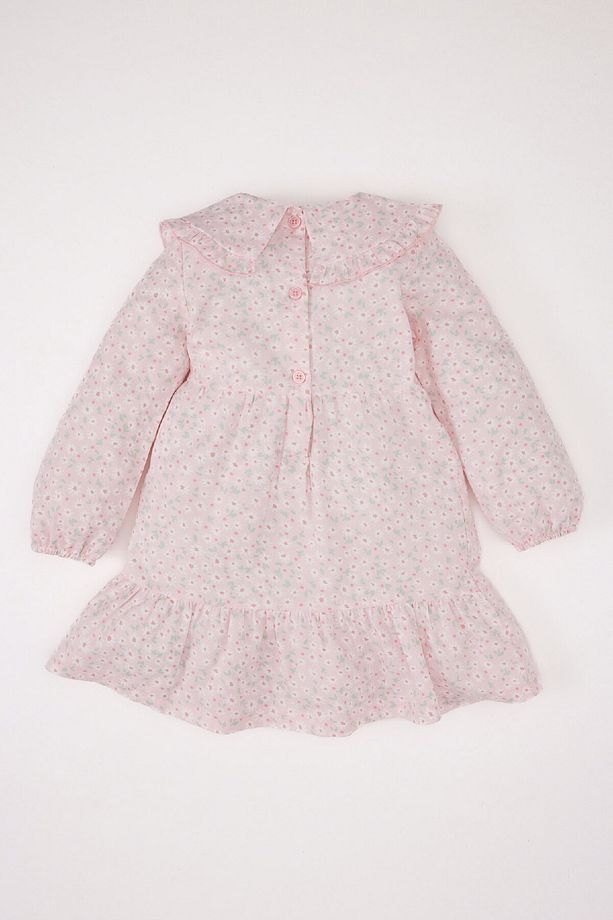 Kız Bebek Büyük Yaka Çiçekli Uzun Kollu Twill Elbise D9329A525SP - 5