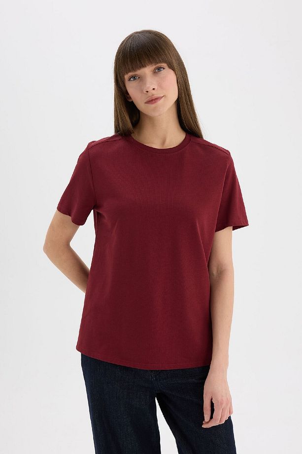 Regular Fit Bisiklet Yaka Basic Düz l Premium Kısa Kollu Bordo Tişört A9428AX25SP - 3