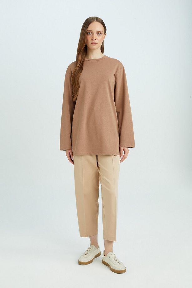 Regular Fit Bisiklet Yaka Basic Düz Uzun Kollu Tişört Tunik D4897ax24wn - 2