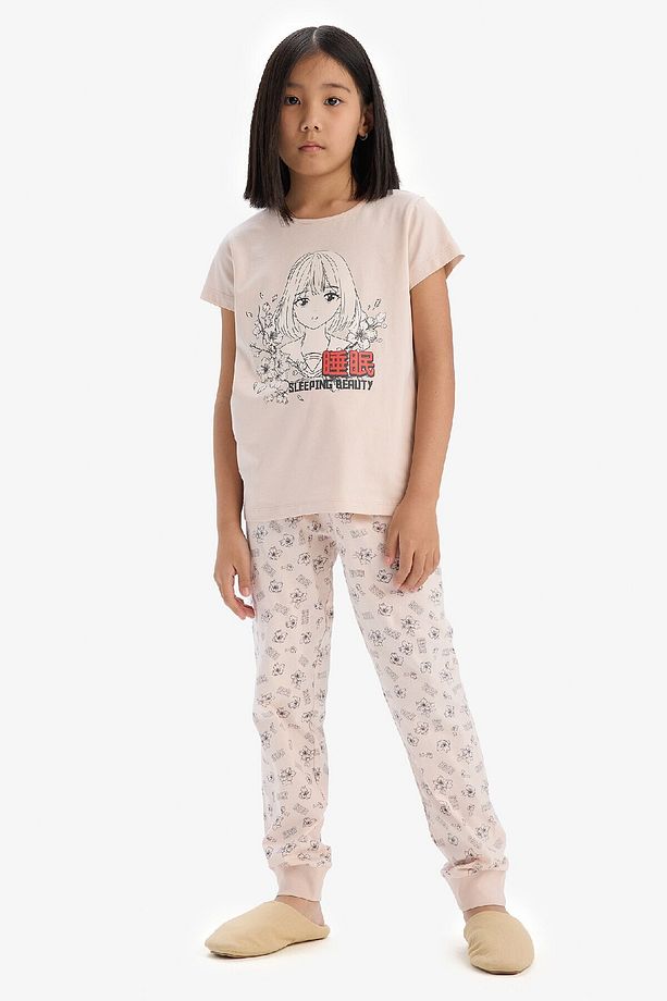 Kız Çocuk Pijama Takımı Baskılı Kısa Kollu Üst Beli Lastikli Uzun Alt E0542A825SM - 2