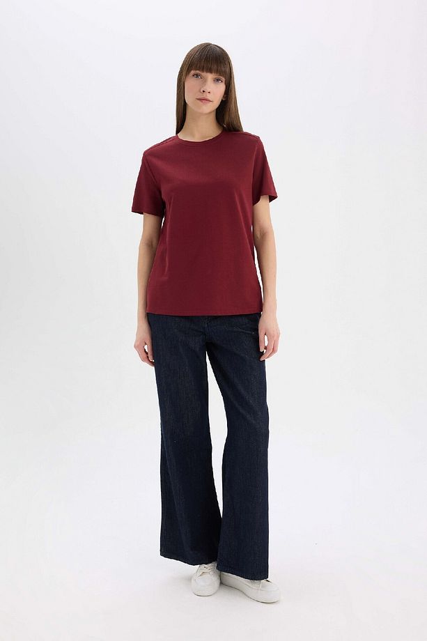 Regular Fit Bisiklet Yaka Basic Düz l Premium Kısa Kollu Bordo Tişört A9428AX25SP - 2