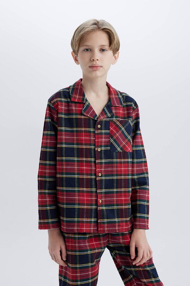 Erkek Çocuk Pijama Takımı Flanel Kareli Uzun Kollu Üst Beli Lastikli Uzun Alt  D8577A824WN - 3