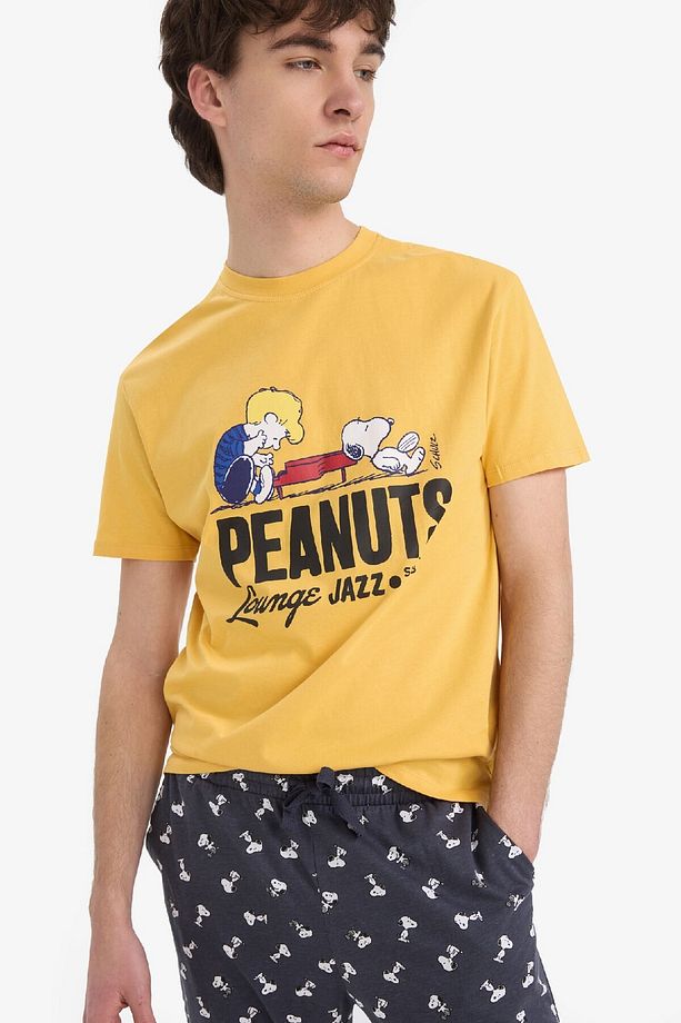 Snoopy Regular Fit Pijama Takımı Kısa Kollu Üst Beli Bağcıklı Uzun Alt E0495AX25SP - 5