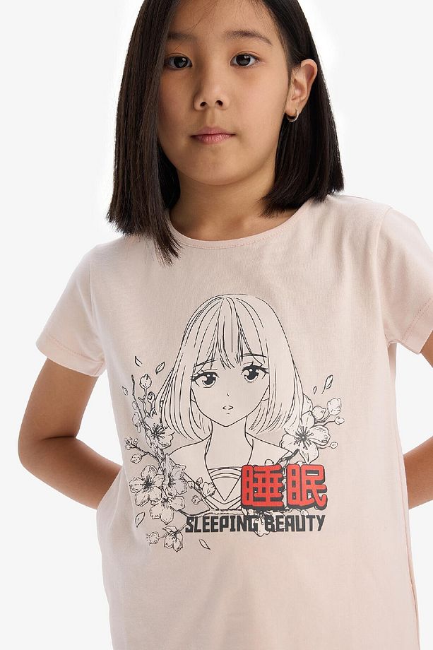 Kız Çocuk Pijama Takımı Baskılı Kısa Kollu Üst Beli Lastikli Uzun Alt E0542A825SM - 4