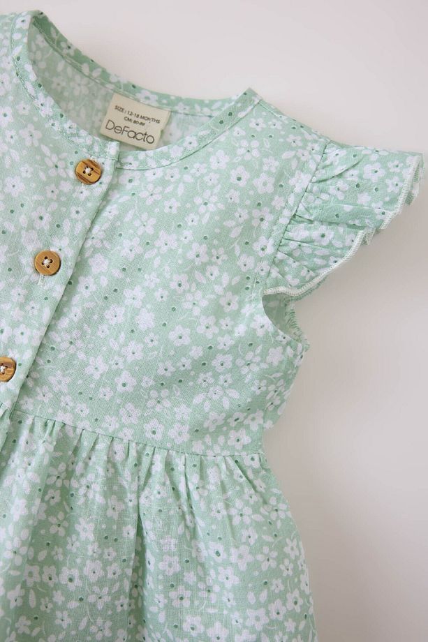 Kız Bebek Desenli Kısa Kollu Flamlı Poplin Yazlık Elbise E0645a525sm - 2