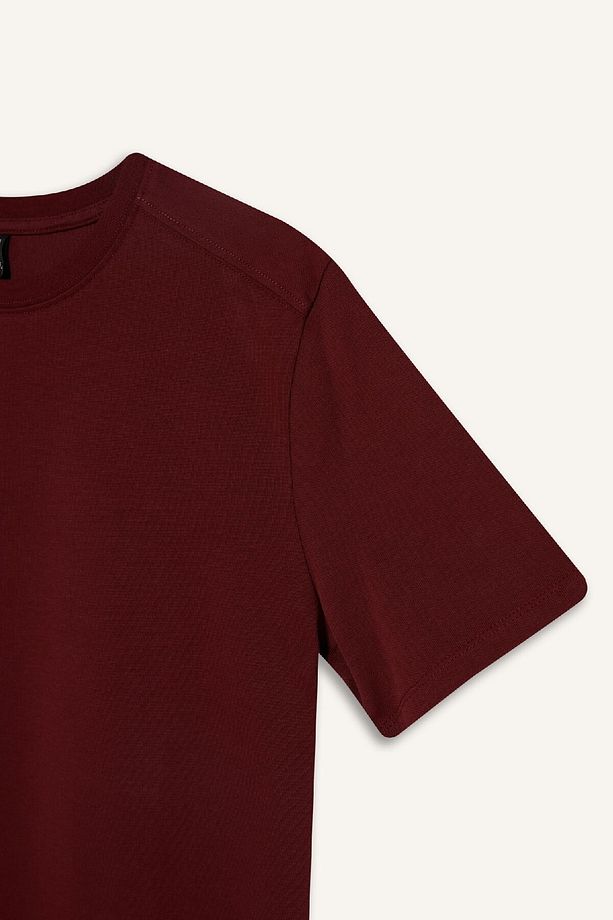 Regular Fit Bisiklet Yaka Basic Düz l Premium Kısa Kollu Bordo Tişört A9428AX25SP - 8
