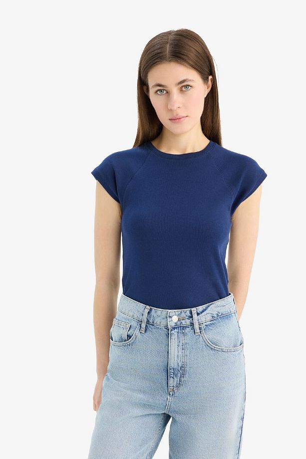 Slim Fit Dar Kesim Bisiklet Yaka Basic Düz Ribana Kısa Kollu Tişört C7334AX25SP - 3