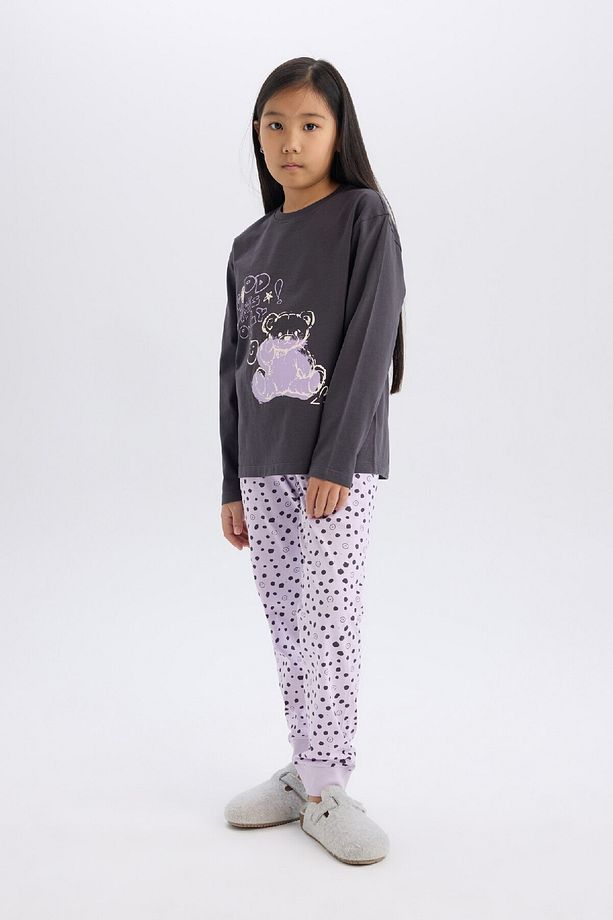 Kız Çocuk Pijama Takımı Baskılı Uzun Kollu Üst Esnek Belli Desenli Uzun Alt E0532a825sp - 2