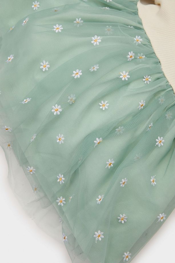 Kız Bebek Çiçekli Uzun Kollu Tül Elbise D9327A525SP - 4