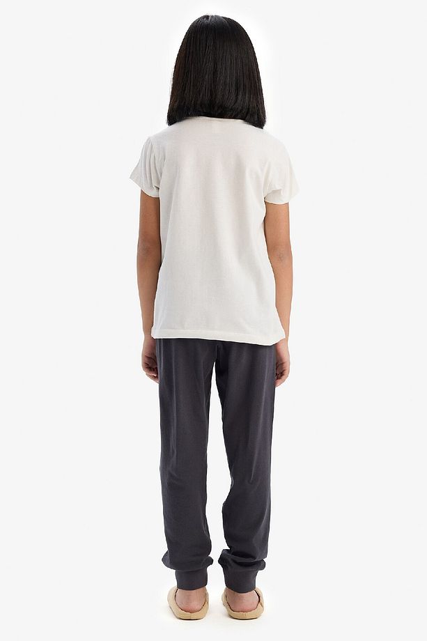 Kız Çocuk Pijama Takımı Baskılı Kısa Kollu Üst Esnek Belli Uzun Alt E0541a825sm - 7