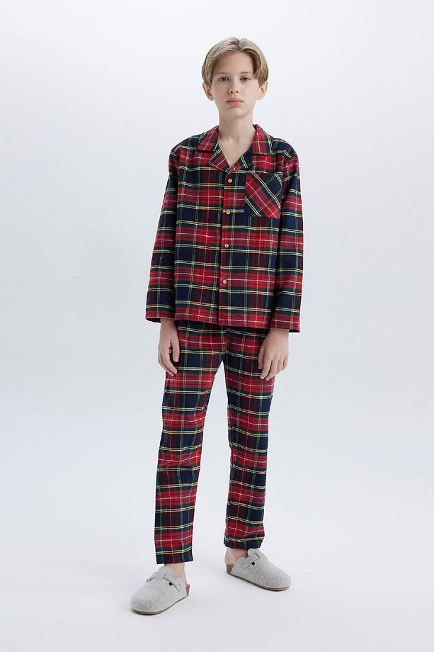 Erkek Çocuk Pijama Takımı Flanel Kareli Uzun Kollu Üst Beli Lastikli Uzun Alt  D8577A824WN - 2