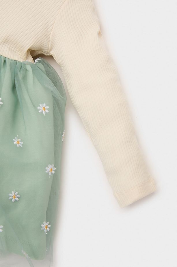 Kız Bebek Çiçekli Uzun Kollu Tül Elbise D9327A525SP - 3