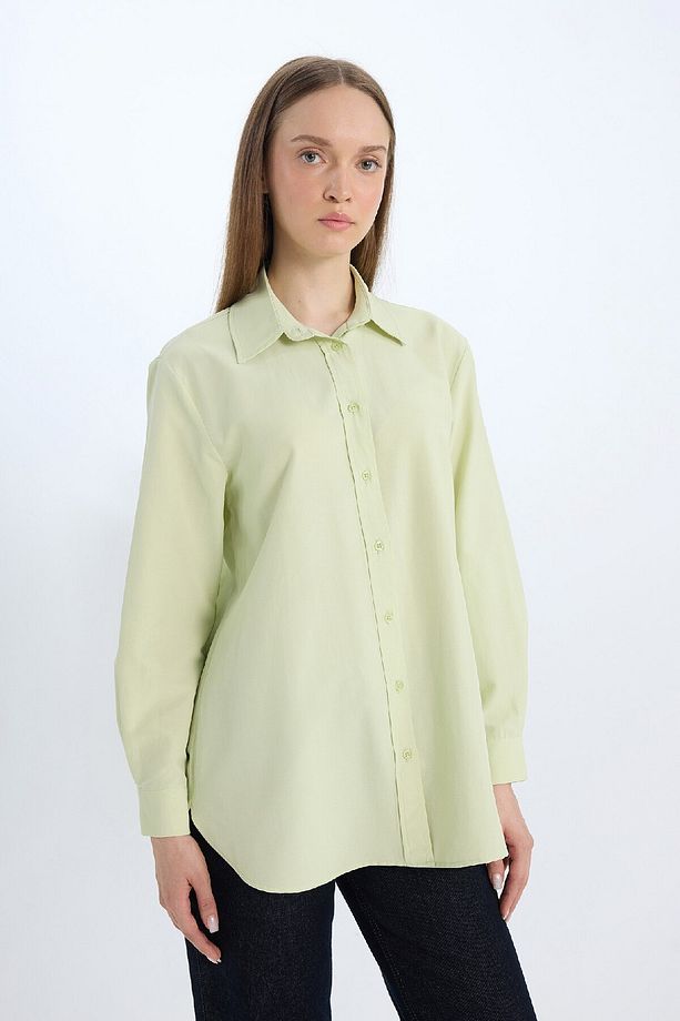 Relax Fit Basic Düz Poplin Uzun Kollu Gömlek Tunik D7341ax25sp - 4