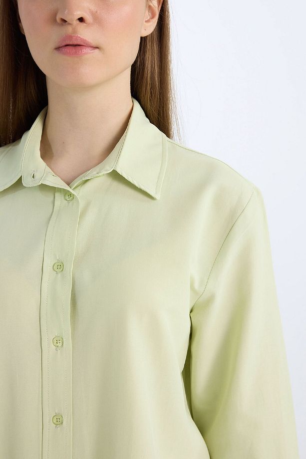 Relax Fit Basic Düz Poplin Uzun Kollu Gömlek Tunik D7341ax25sp - 5