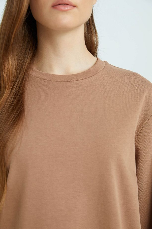 Regular Fit Bisiklet Yaka Basic Düz Uzun Kollu Tişört Tunik D4897ax24wn - 5