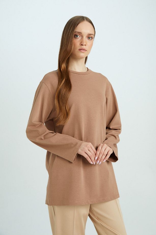 Regular Fit Bisiklet Yaka Basic Düz Uzun Kollu Tişört Tunik D4897ax24wn - 3