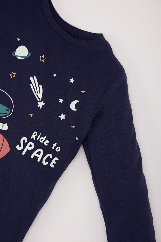Erkek Bebek Pijama Takımı Uzay Baskılı Uzun Kollu Üst Beli Lastikli Uzun Alt D9068A525SP - 5