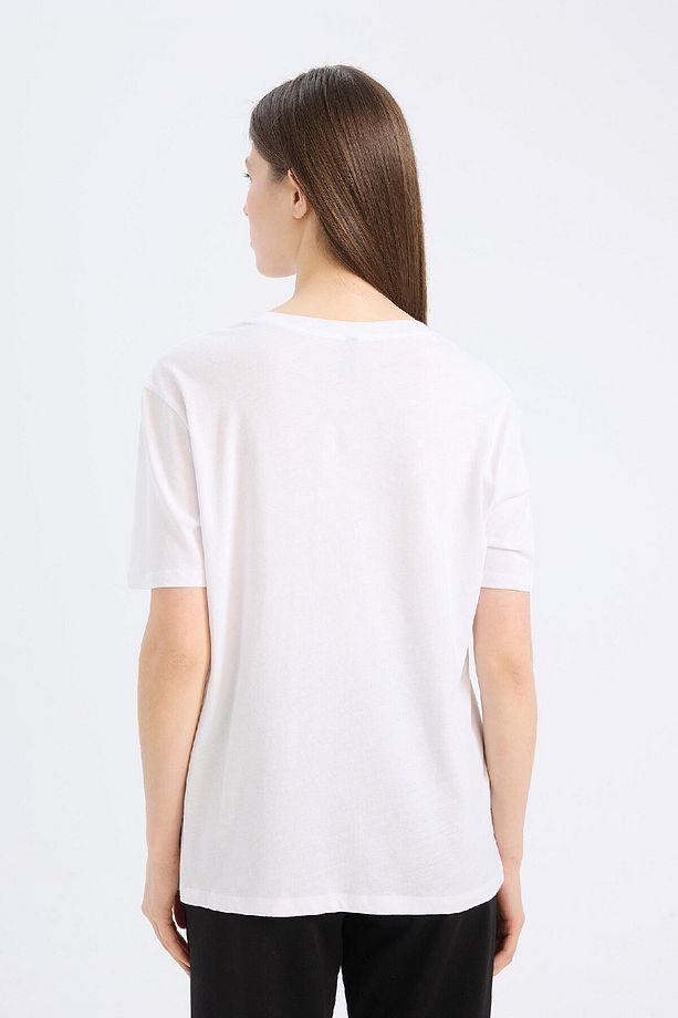 Regular Fit Bisiklet Yaka Basic Düz Penye Kısa Kollu Beyaz Tişört W9584az25sp - 6