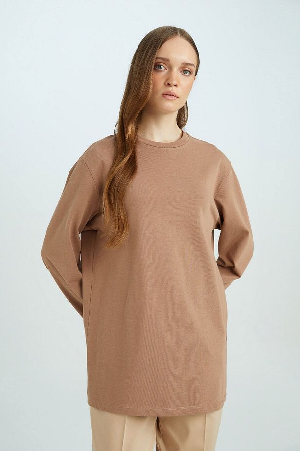 Regular Fit Bisiklet Yaka Basic Düz Uzun Kollu Tişört Tunik D4897ax24wn - 4