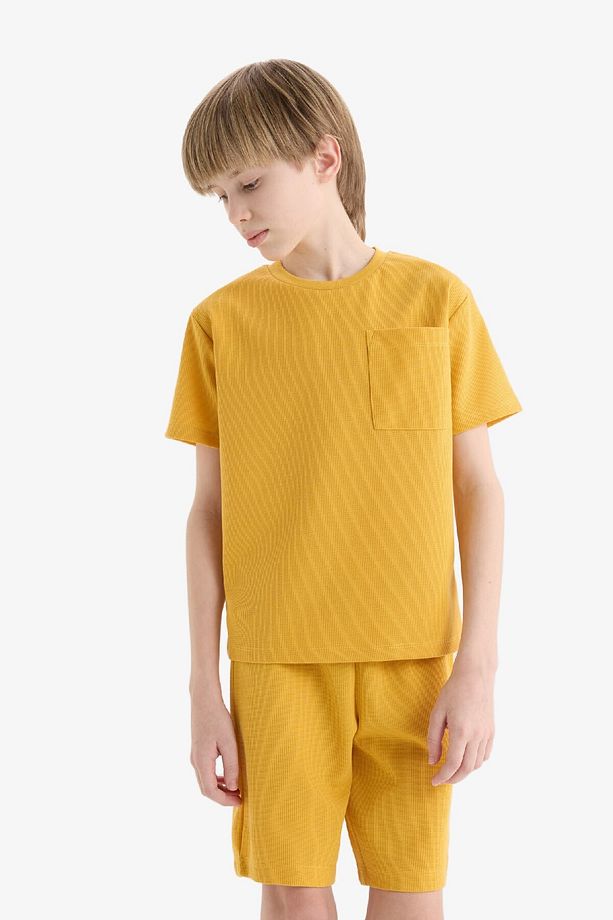 Erkek Çocuk Pijama Takımı Waffle Kısa Kollu Üst Beli Lastikli Şort D9993A825SM - 3