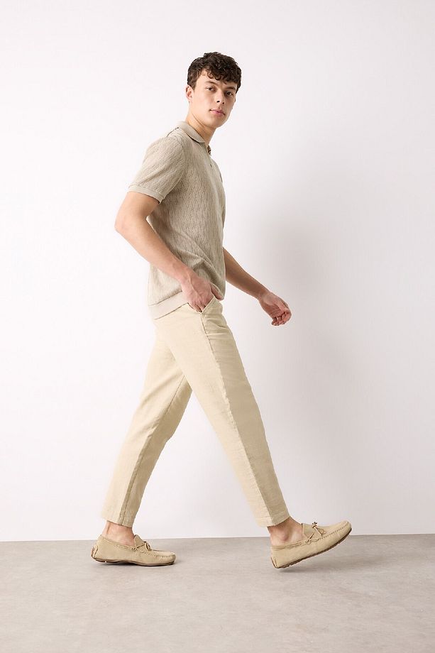 %100 Pamuk Yazlık Jogger Pantolon Regular Fit Normal Kesim Keten Görünümlü Düz Paça Cepli B4138ax25s - 2