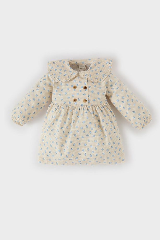 Kız Bebek Çiçekli Uzun Kollu Twill Elbise D9568a525sp - 1