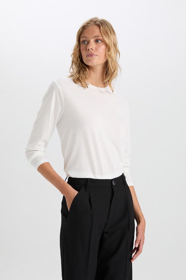 Regular Fit Bisiklet Yaka Basic Düz Casual Uzun Kollu Tişört A5028ax24wn - 3