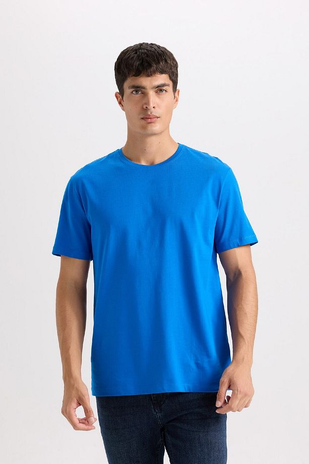 New Regular Fit Bisiklet Yaka Basic Düz Kısa Kollu Tişört E1091AXNS - 4