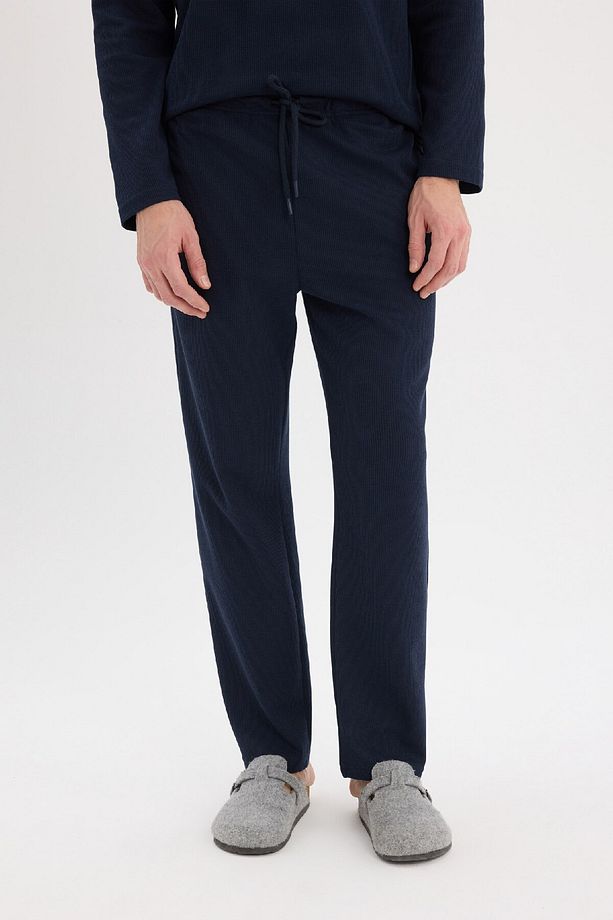 Regular Fit Waffle Pijama Takımı Basic Düz Bisiklet Yaka Uzun Kollu Üst Uzun Alt D8230AX24WN - 5