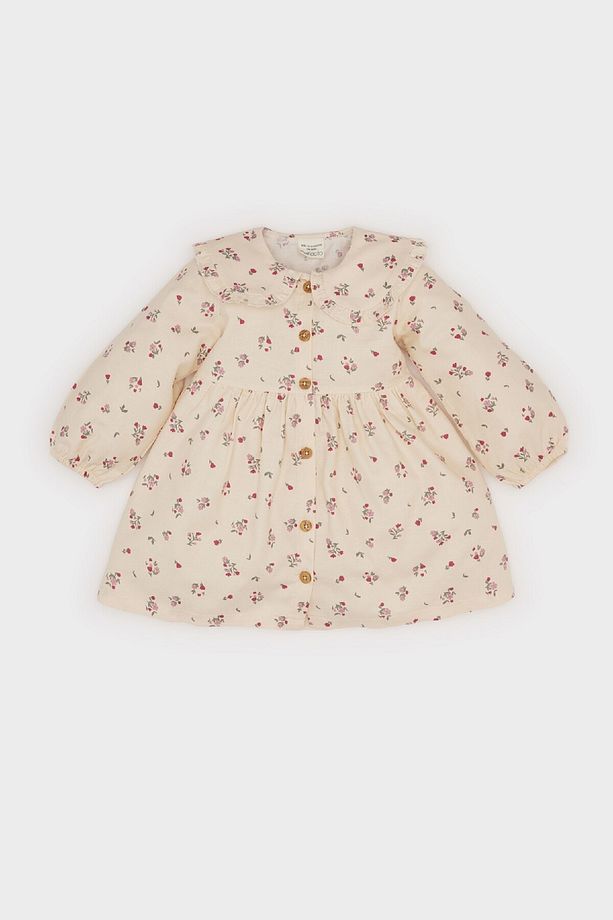 Kız Bebek Çiçekli Uzun Kollu Twill Elbise D9552A525SP - 1