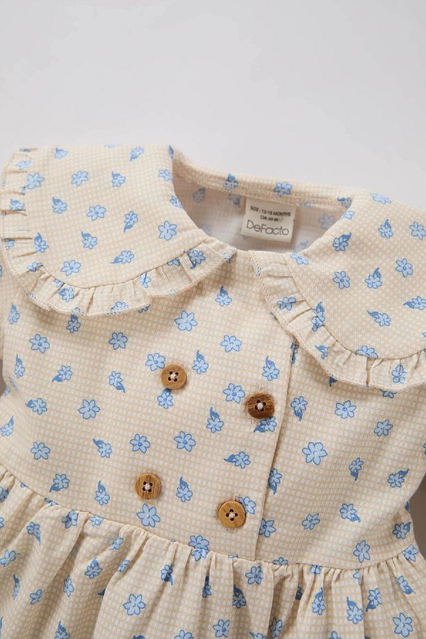 Kız Bebek Çiçekli Uzun Kollu Twill Elbise D9568a525sp - 2