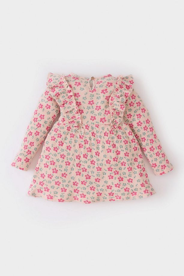 Kız Bebek Çiçekli Uzun Kollu Waffle Elbise D9563A525SP - 3