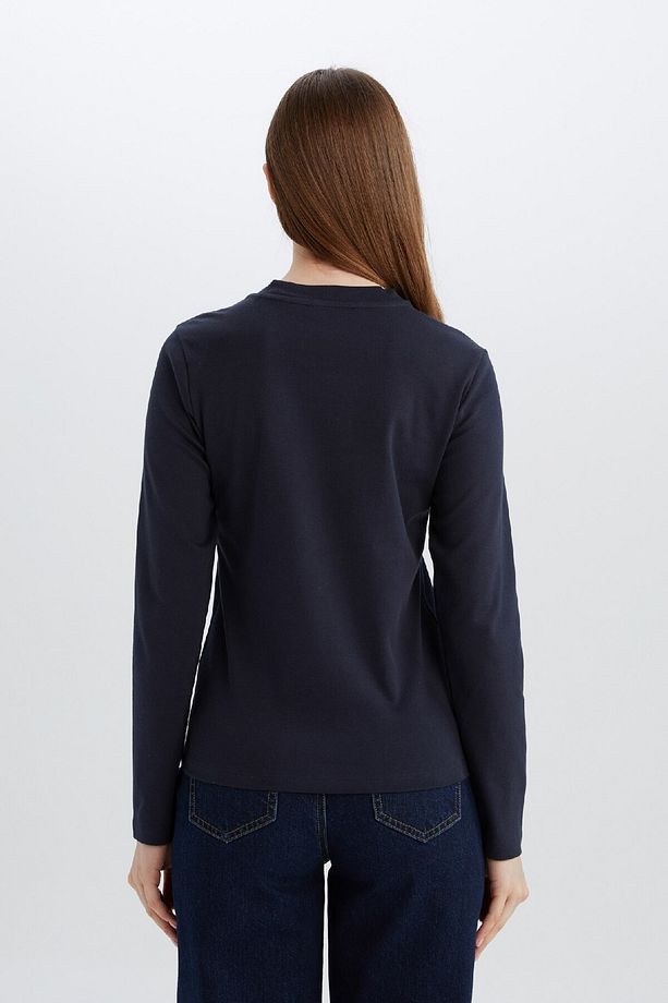 Regular Fit Bisiklet Yaka Basic Düz Pamuklu Uzun Kollu Tişört E0289ax25sp - 5