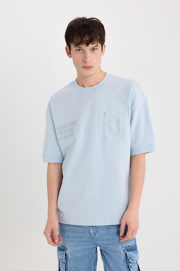 Loose Fit Bisiklet Yaka Baskılı Kısa Kollu Ağır Kumaş Tişört D5557AX25SP - 4