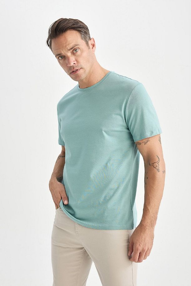 New Regular Fit Bisiklet Yaka Basic Düz Kısa Kollu Tişört E1091AXNS - 3