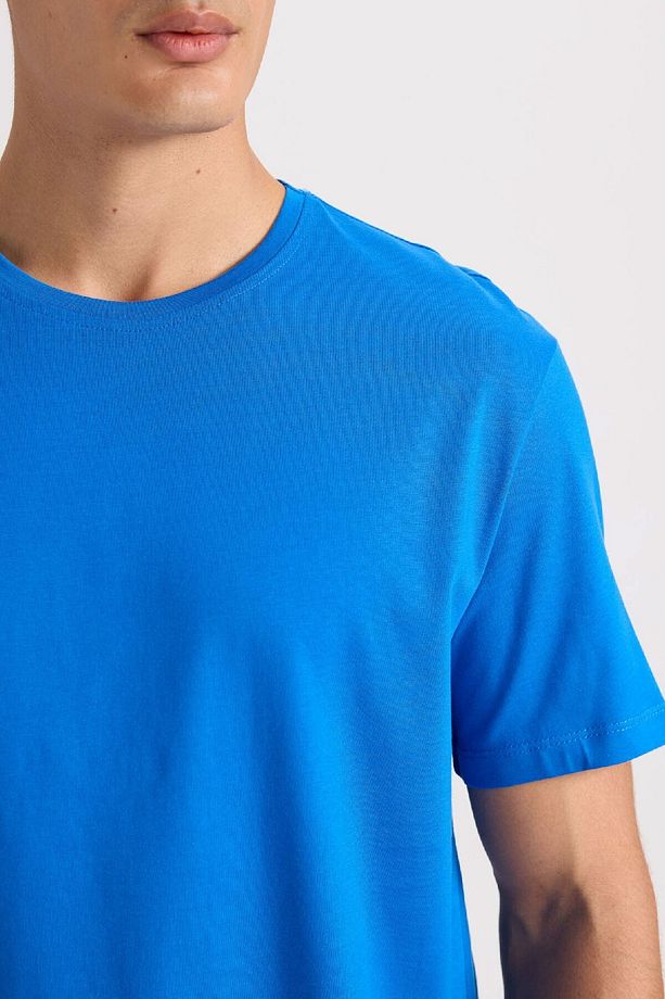 New Regular Fit Bisiklet Yaka Basic Düz Kısa Kollu Tişört E1091AXNS - 5
