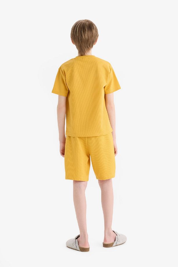 Erkek Çocuk Pijama Takımı Waffle Kısa Kollu Üst Beli Lastikli Şort D9993A825SM - 7