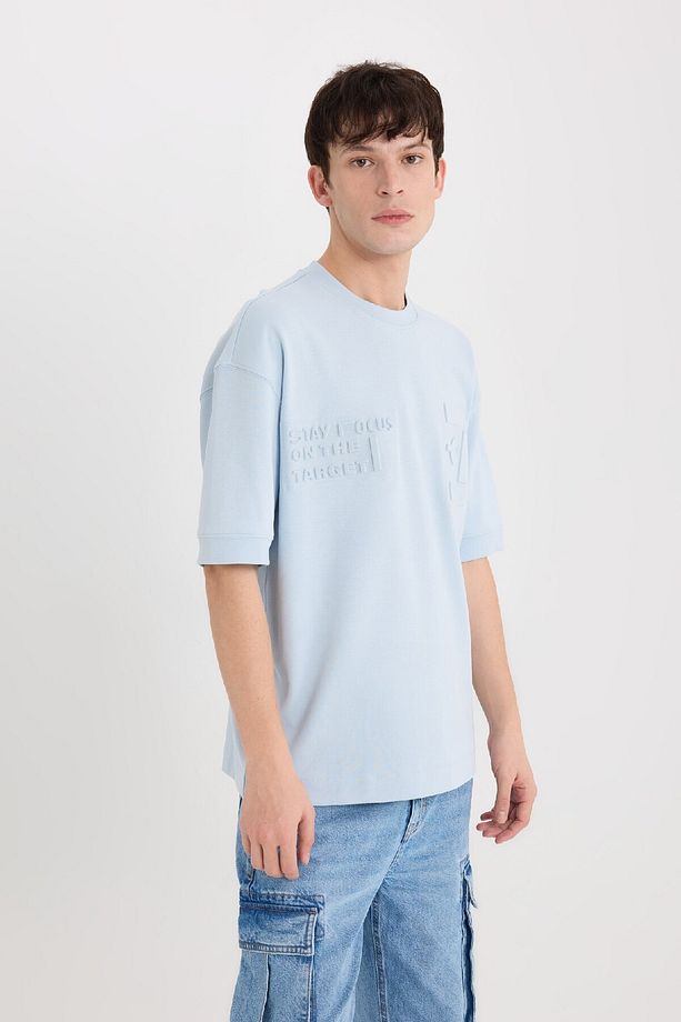 Loose Fit Bisiklet Yaka Baskılı Kısa Kollu Ağır Kumaş Tişört D5557AX25SP - 3