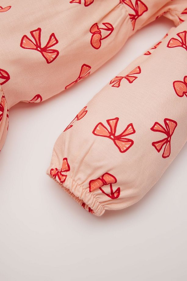 Kız Bebek Fiyonk Desenli Uzun Kollu Twill Elbise D9564A525SP - 3