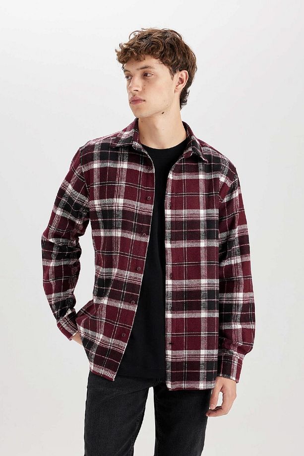 Regular Fit Polo Yaka Kareli Flanel Uzun Kollu Gömlek E0989ax24wn - 3