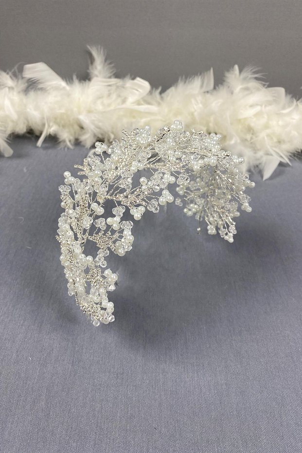 Bridal Henna Tiara with Cream Arden Crystal Beads Detail Hairband