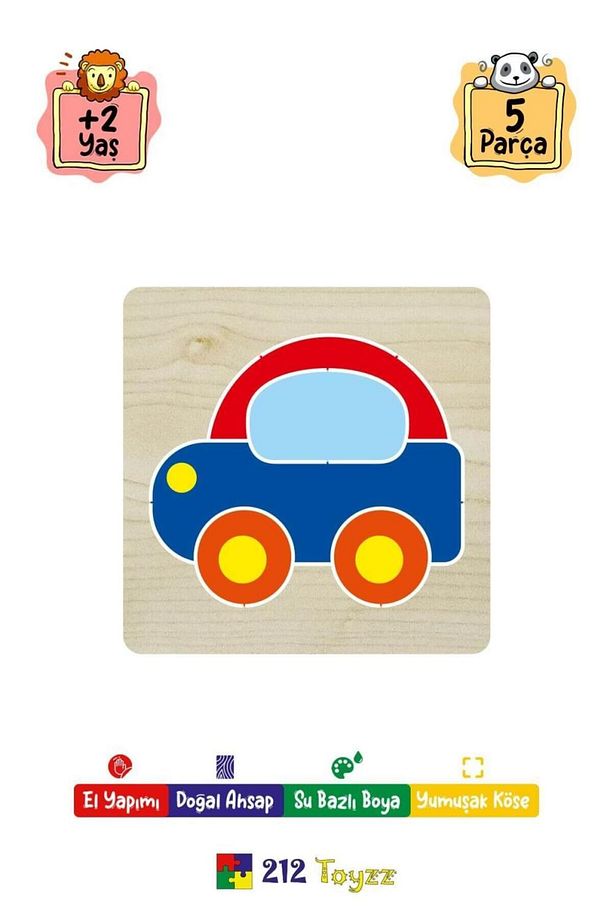 Ahşap Eğitici 1 Bul-tak Puzzle (Kelebek, Ayı,Arı,Ugur Böcegi,Araba)set - 2
