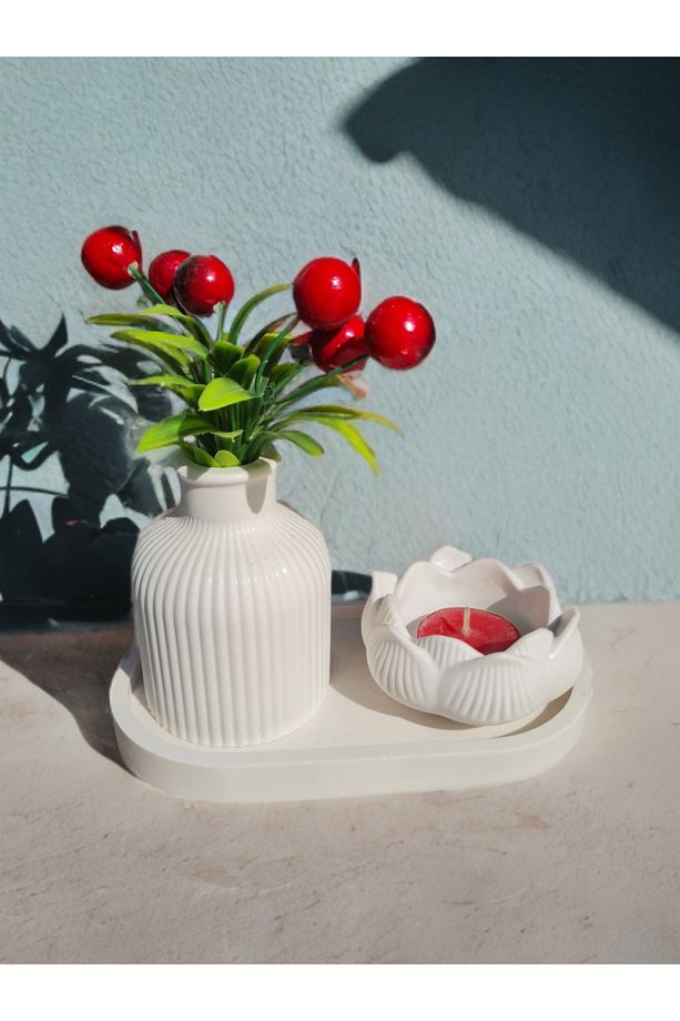 Dekoratif Mini Bohem Vazo Ve Lotus Mumluk ( Banyo, Salon Dekor Biblo ) - 3