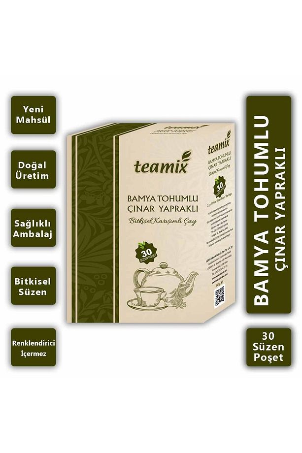 bamya tohumlu çınar yapraklı bitkisel karışımlı çay 60 gr 30 süzen poset - 1