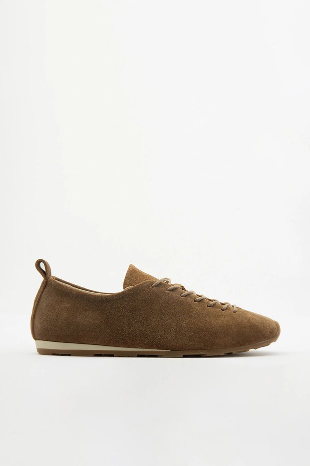 Beige Genuine Leather Suede Lace-Up Women's Sneaker Casual Sports Shoes