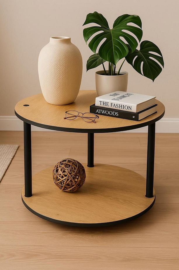 yuvarlak sehpa 48*38 cm özel üretim safir meşe - 1