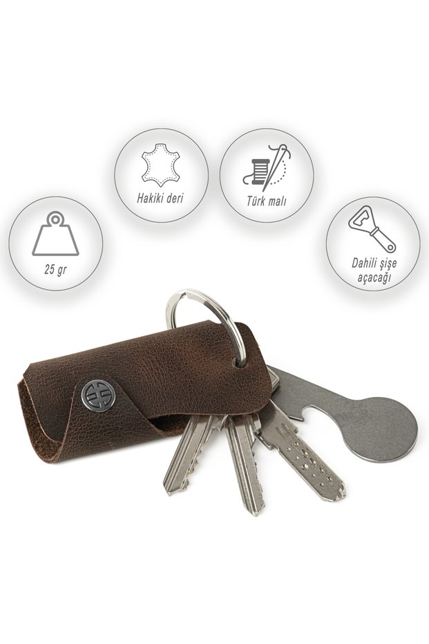 Ibiza Brown Genuine Leather Unisex Keychain with Bottle Opener for Women and Men