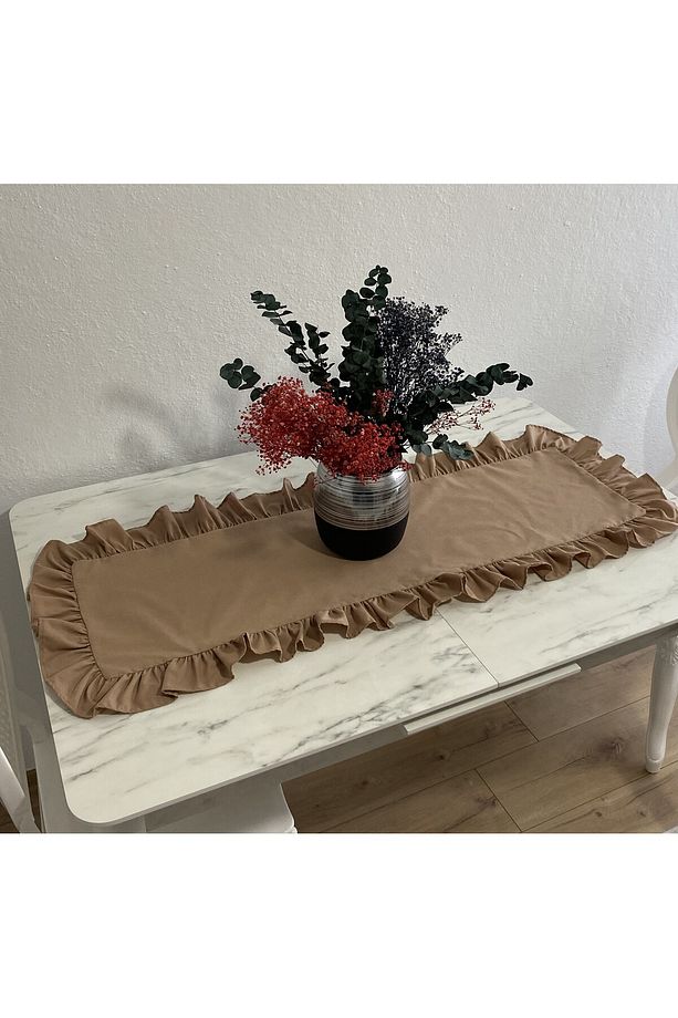 Fırfırlı Pamuk Polyester Runner 40x140 Cm - 1