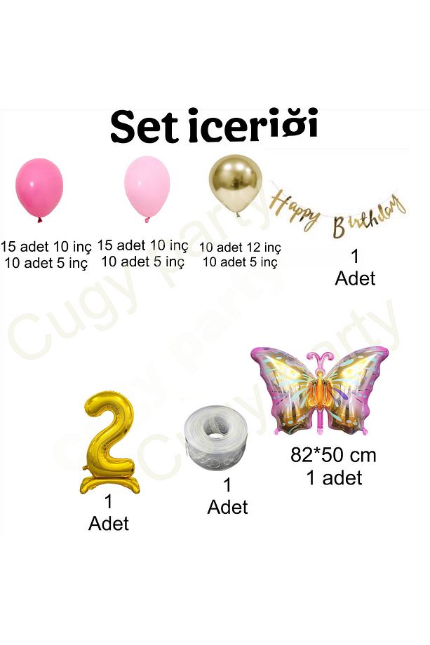 Kız Pembe Konsept Hologram Kelebek 2 Yaş Ayaklı Rakam Doğum Günü Parti Kutlama Seti - 2