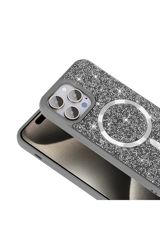 iPhone 14 Pro Max Kılıf Kum Taşlı Kristal Görünümlü Simli Parlak Renkli Magsafe Mozaik Kapak - 2